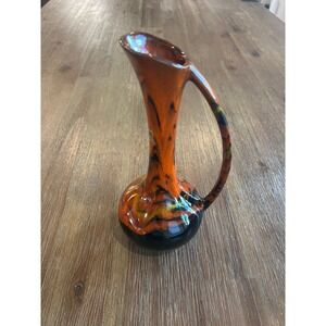 California Originals Vintage MCM Drip Glaze Ceramic Pitcher Vase Orange Green